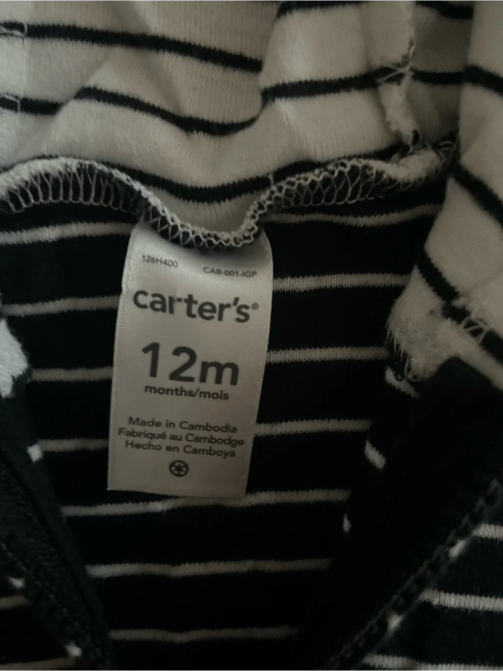 Carter’s Striped Black & White Toddler Hoodie Zip-Up